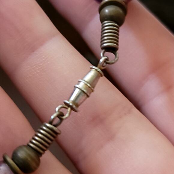 Vintage 24 Inch Purple Beaded Necklace Hand Painted Floral Accents 1980s Jewelry - Picture 4 of 10